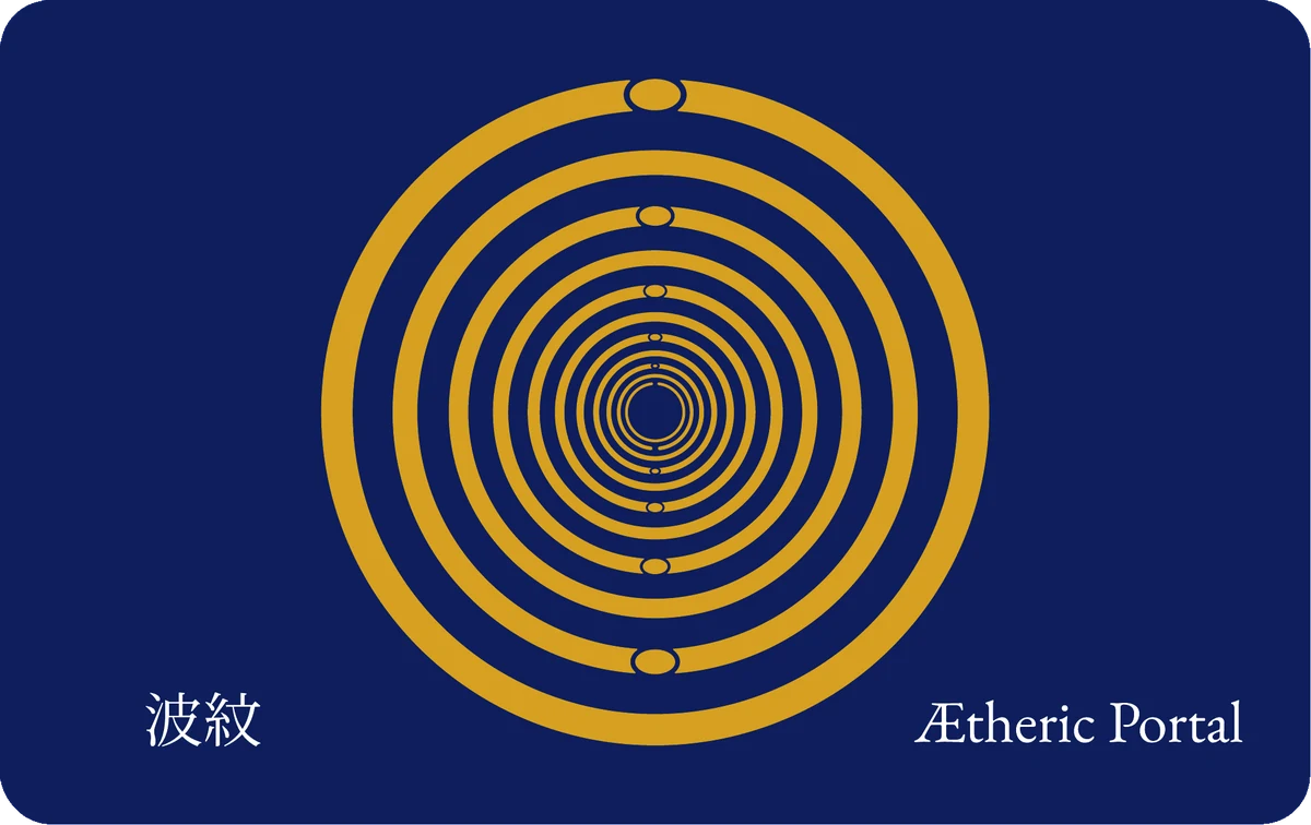 Ætheric Portal card — gold-plated golden-ratio rings on Japan blue
